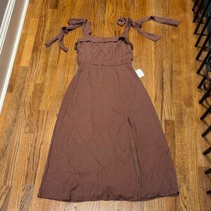 Altar'd State Brown Midi Dress with Tie Straps